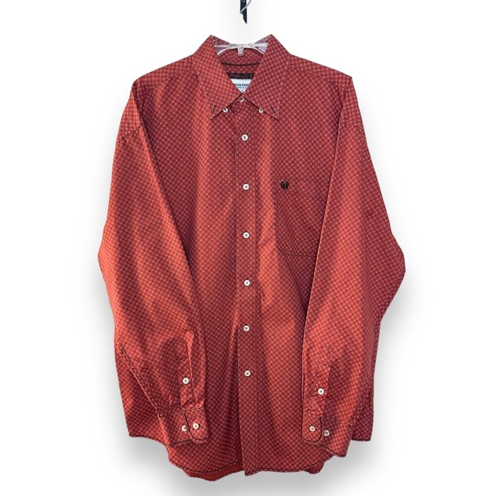 Nice red patterned rough stock by panhandle slim long sleeve dress shirt Large